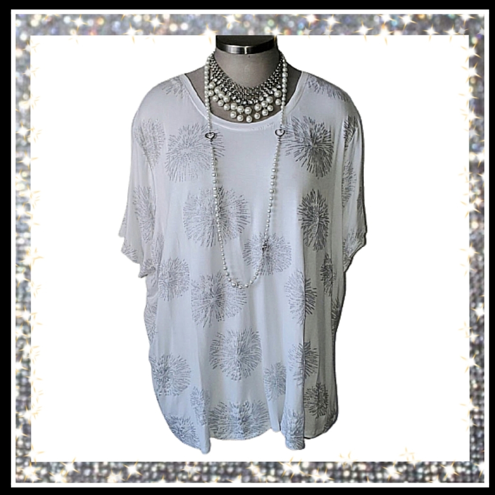 SILVER GLITTER ☆ FIREWORKS TEE ☆ Sz. 5x ☆ NWT